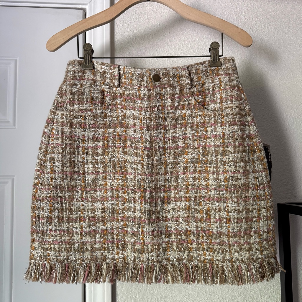 Amur Multicolor Tweed Metallic Preppy Mini Skirt
